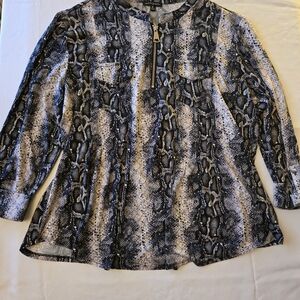 Ava & Grace Snake-Print Zip Front Blouse - Black & Cream